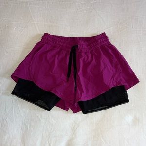 Lululemon Running Shorts with Mesh Spandex Shorts in Magenta/Black - Size 6